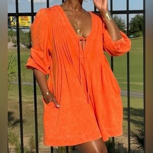 NEW Loragal Orange Boho Preppy Resortwear Vacation Oversized Playsuit Romper S